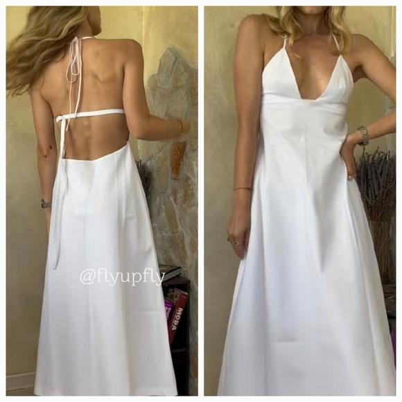 NWT Zara - Cotton White Open Back Spaghetti Strap Midi Dress - Picture 5 of 11